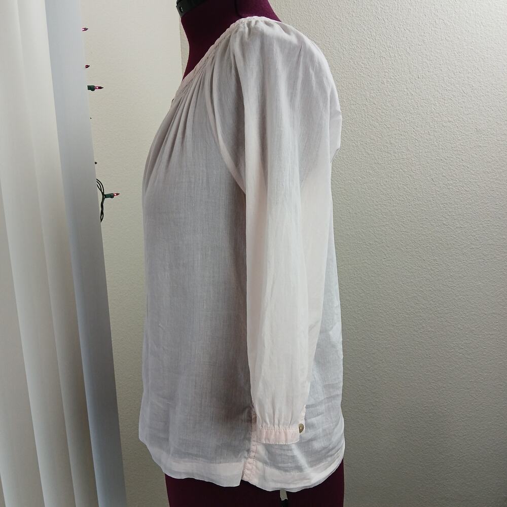 L.O.G.G. by H&M Sheer Pink Gauze Henley Blouse 8 pink lightweight cottage - Picture 2 of 16